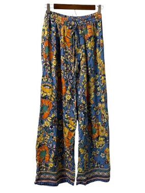 Angie Floral Pull On Wide Leg Pants Retro Multicolor Size Small